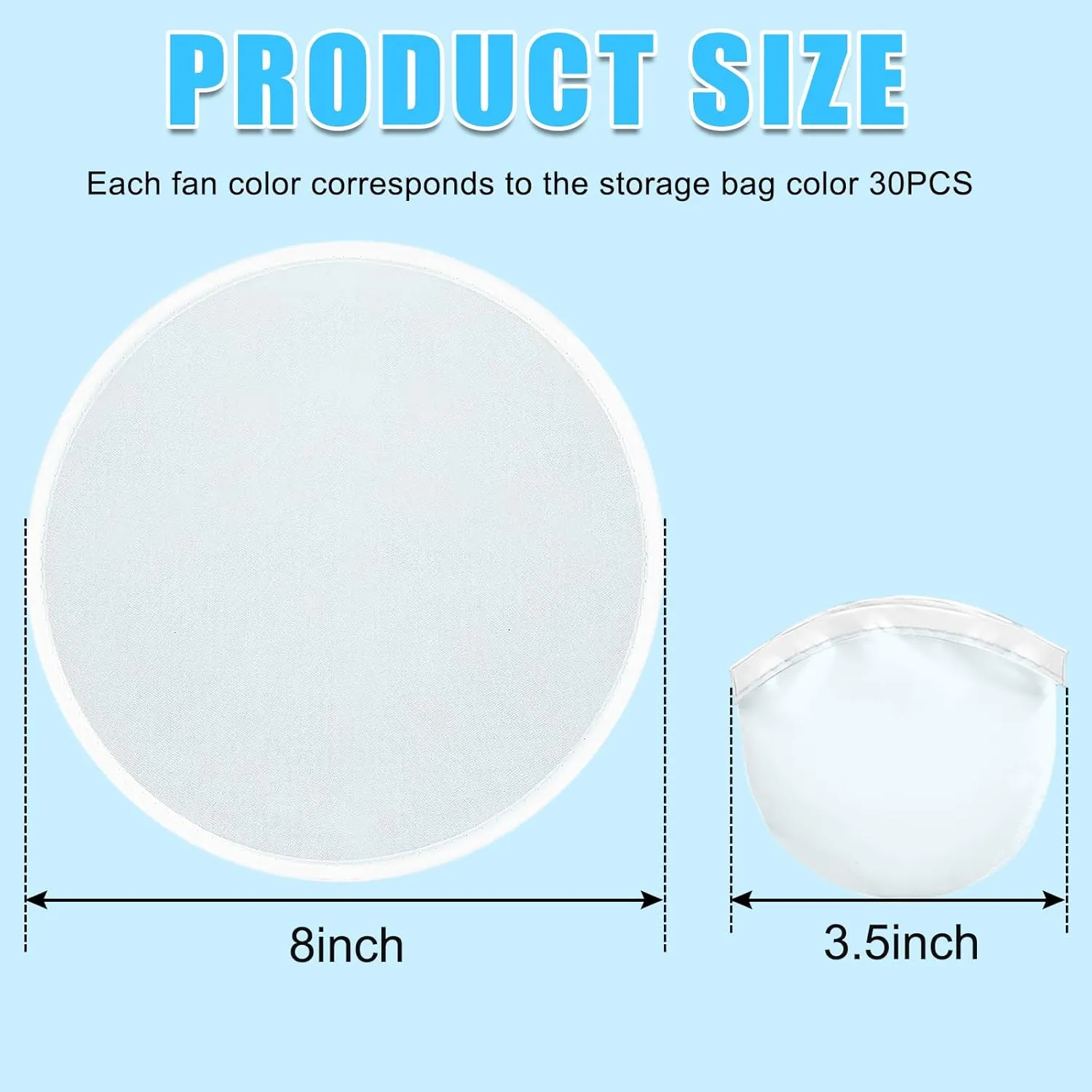 Mototo 30 Pieces Foldable Flying Disc Fans with Bag Folding Pocket Toy Set DIY Creative Gift Handheld Fabric Fan for Fun Party Favors Summer Outdoor Activity Game Halloween, White