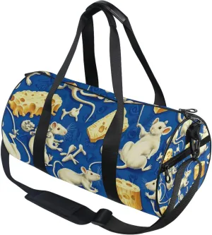 Mouse Cheese and Bones Blue Gym Duffle Bag Women Men Sports Fitness Bag for Travel Workout Gymnastics Dance Ballet