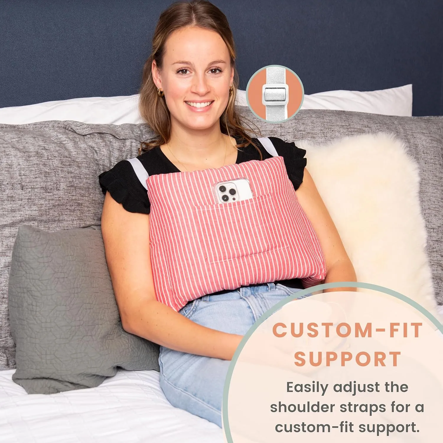 MOYOAMA Post Mastectomy Pillow - Recovery After Breast Cancer Surgery, Breast Augmentation - Lightweight Post Surgery Pillow with 4 Built-in Pockets to Support Healing - Breast Cancer Gifts for Women