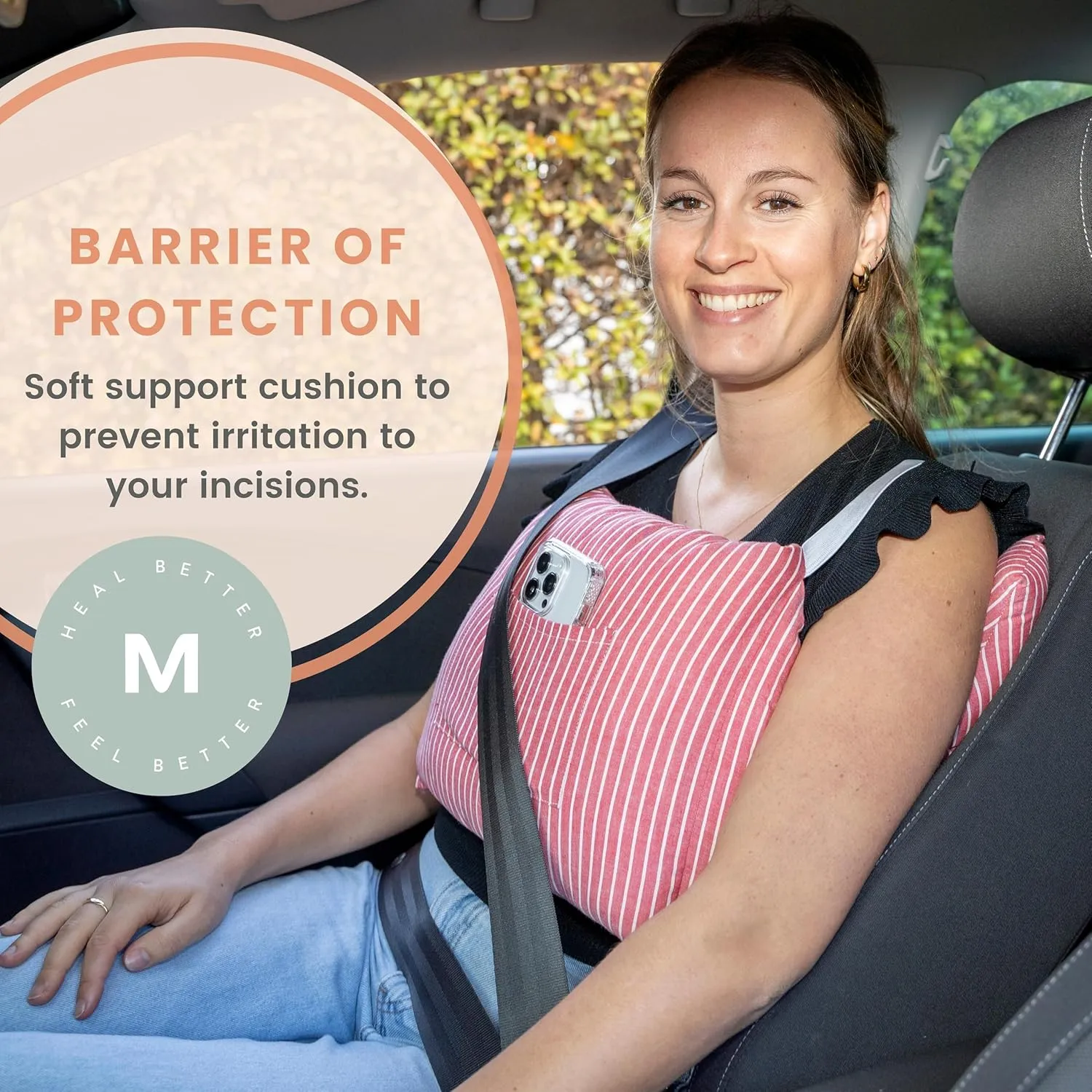 MOYOAMA Post Mastectomy Pillow - Recovery After Breast Cancer Surgery, Breast Augmentation - Lightweight Post Surgery Pillow with 4 Built-in Pockets to Support Healing - Breast Cancer Gifts for Women