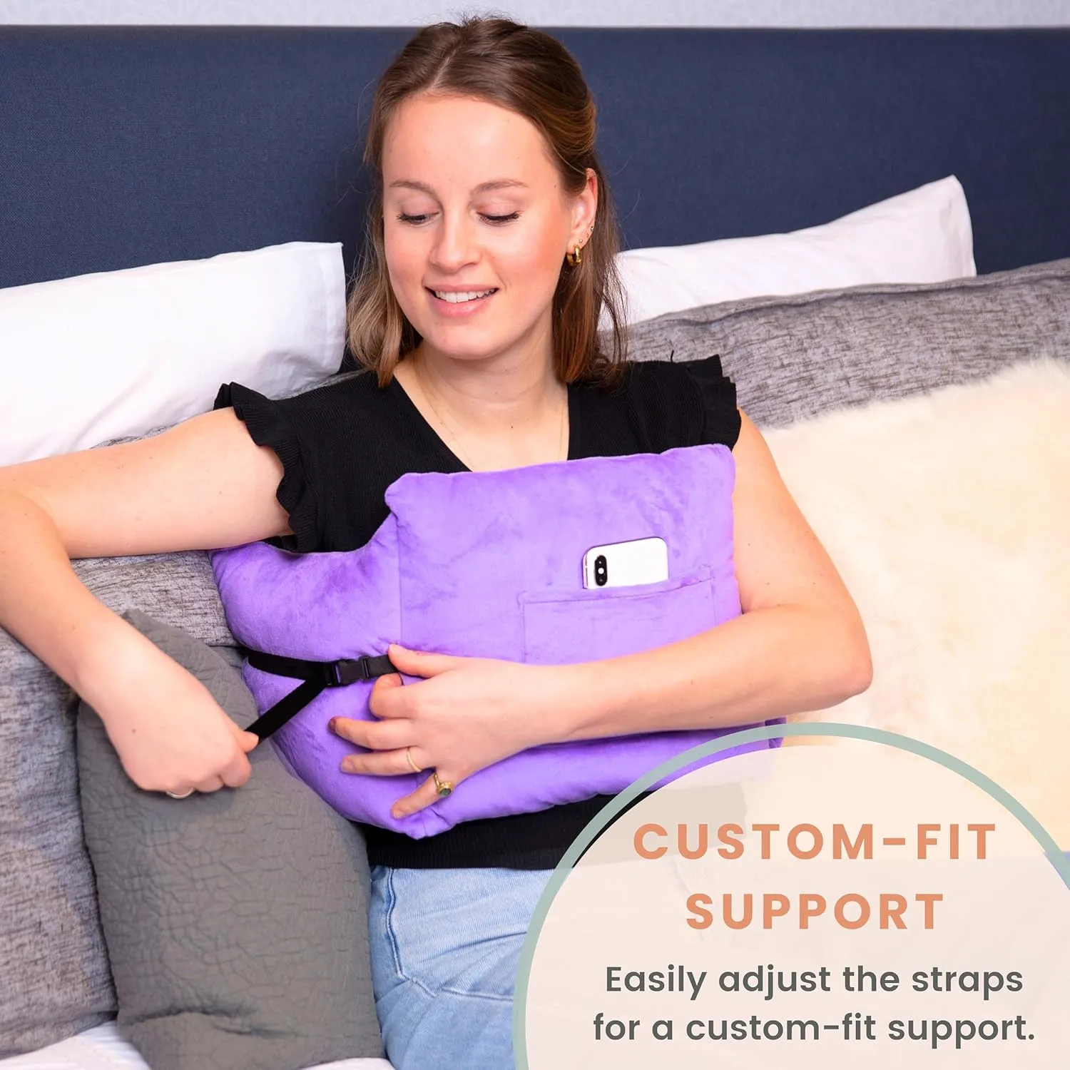 MOYOAMA Post Mastectomy Pillow - Recovery After Breast Cancer Surgery, Breast Augmentation - Lightweight Post Surgery Pillow with 4 Built-in Pockets to Support Healing - Breast Cancer Gifts for Women