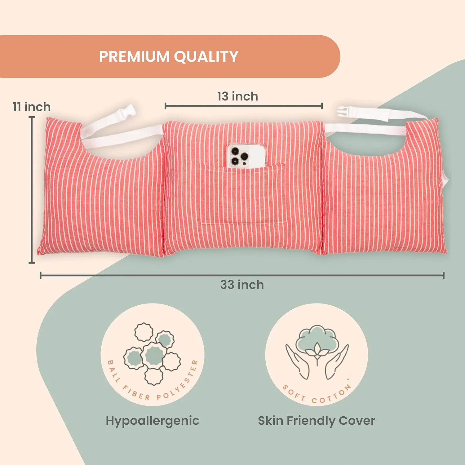 MOYOAMA Post Mastectomy Pillow - Recovery After Breast Cancer Surgery, Breast Augmentation - Lightweight Post Surgery Pillow with 4 Built-in Pockets to Support Healing - Breast Cancer Gifts for Women