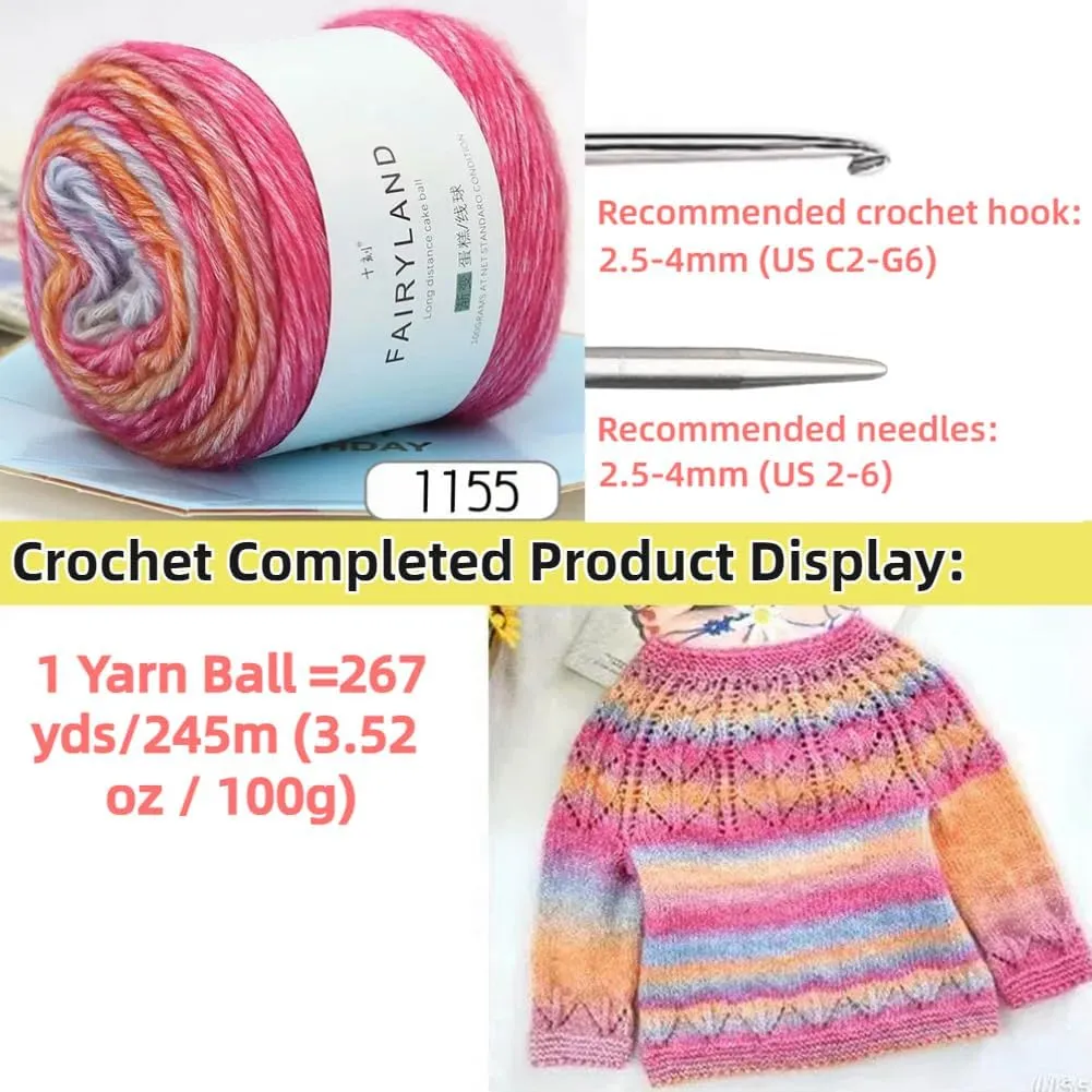 Multicolour Yarn for Crochet & Knitting - Gradient Rainbow, Soft Cake, 60% Cotton, 30% Acrylic, 10% Wool Blend - 100g Ball, Perfect for Scarves, Shawls & Garments (1155C, 3 Balls)