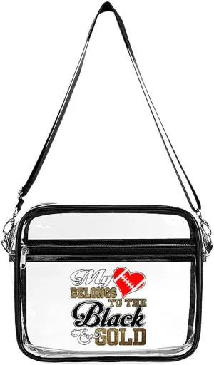 My Heart Belongs to Black Gold Clear Crossbody Bag with Adjustable Shoulder Strap PVC Clear Purse Messenger Bag for Men Women
