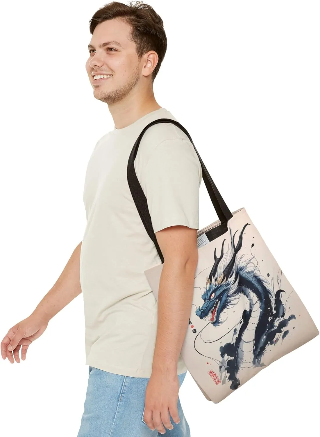 Mystical Dragon Eco-Friendly Tote Shopping Bag, Art Lover Gift, Asian Culture Decor, Cosplay Accessory