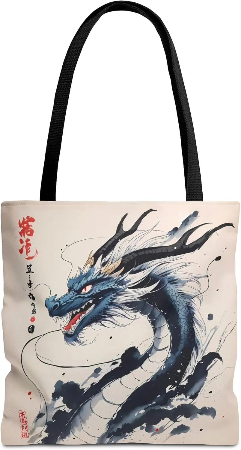 Mystical Dragon Eco-Friendly Tote Shopping Bag, Art Lover Gift, Asian Culture Decor, Cosplay Accessory