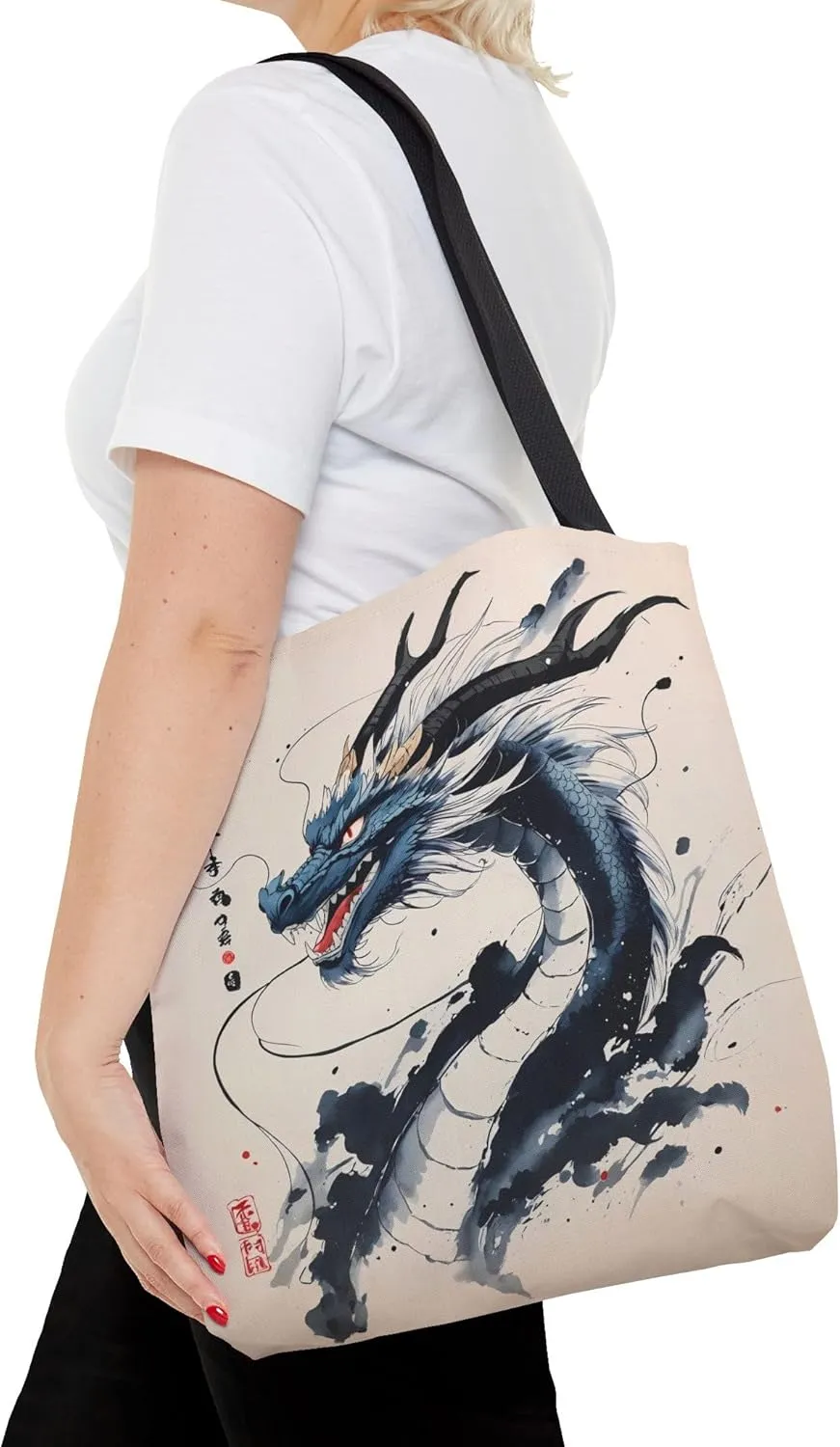 Mystical Dragon Eco-Friendly Tote Shopping Bag, Art Lover Gift, Asian Culture Decor, Cosplay Accessory
