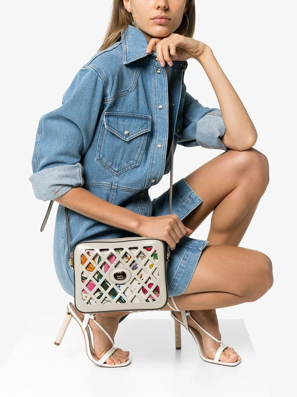 New 2019 Traforata Leather Cutout Flora Shoulder Bag