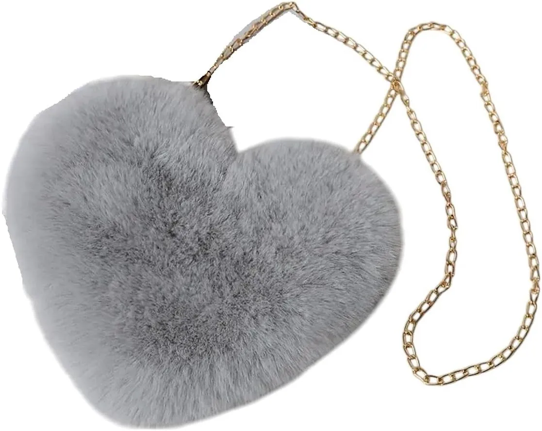 New 2025 Chain Bag Women's Heart Shaped Handbags Cute Faux Fur Crossbody Bags Soft Shoulder Jewelry Findings Fashion Trendy Accessories Creative Gift