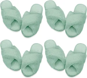 Newcotte 4 Pairs Women's Fuzzy Slippers Bridesmaid Slippers Open Toe Cross Band Plush Furry House Soft Fluffy Cozy
