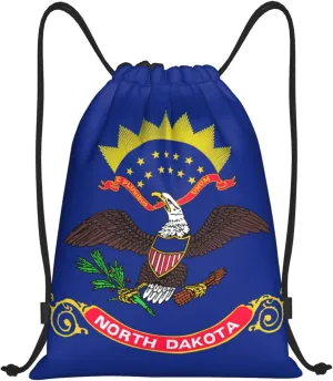 North Dakota State Flag print Drawstring Backpack Bags Sack Cinch Tote Sport Storage Polyester Bag for Gym Traveling