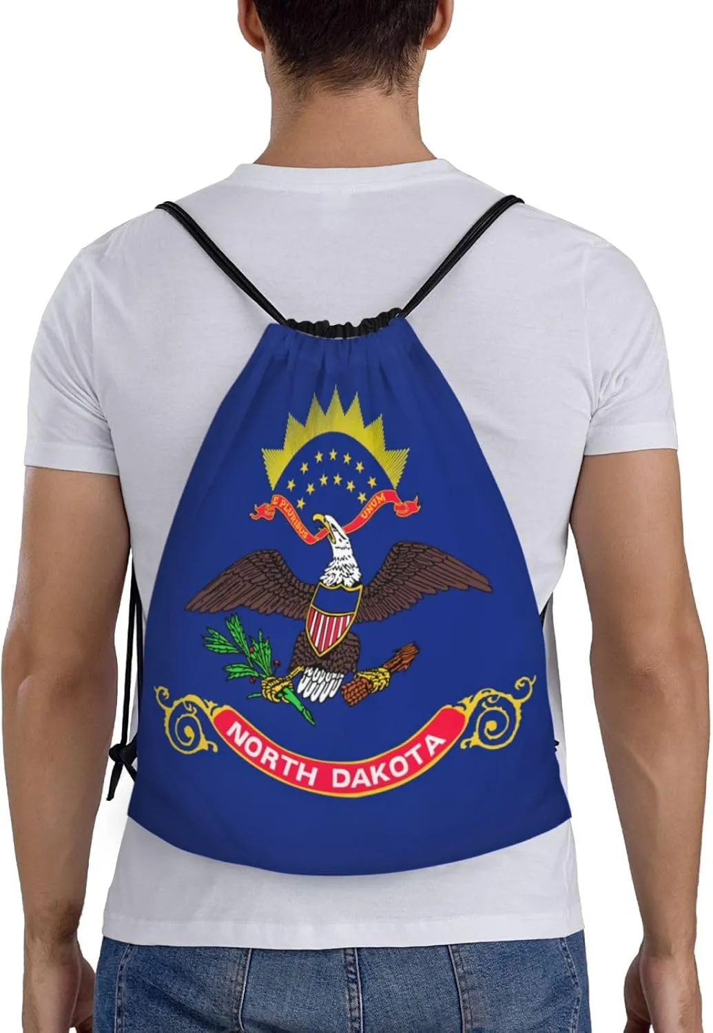 North Dakota State Flag print Drawstring Backpack Bags Sack Cinch Tote Sport Storage Polyester Bag for Gym Traveling