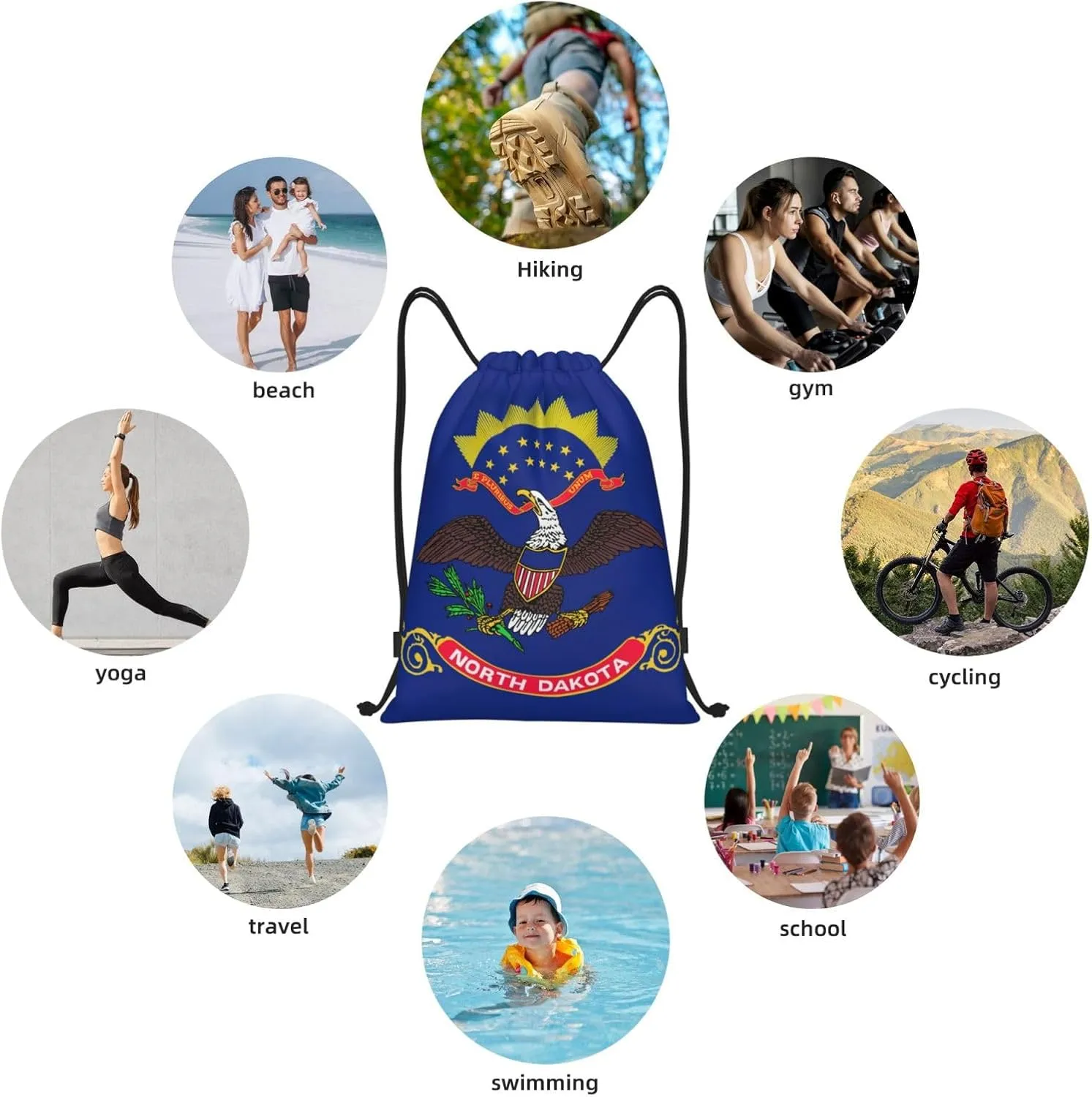 North Dakota State Flag print Drawstring Backpack Bags Sack Cinch Tote Sport Storage Polyester Bag for Gym Traveling