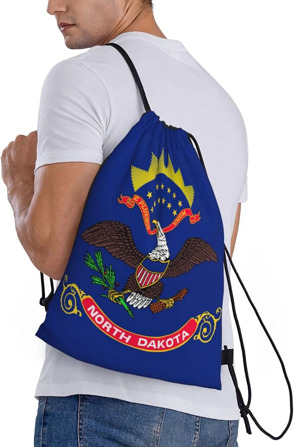 North Dakota State Flag print Drawstring Backpack Bags Sack Cinch Tote Sport Storage Polyester Bag for Gym Traveling