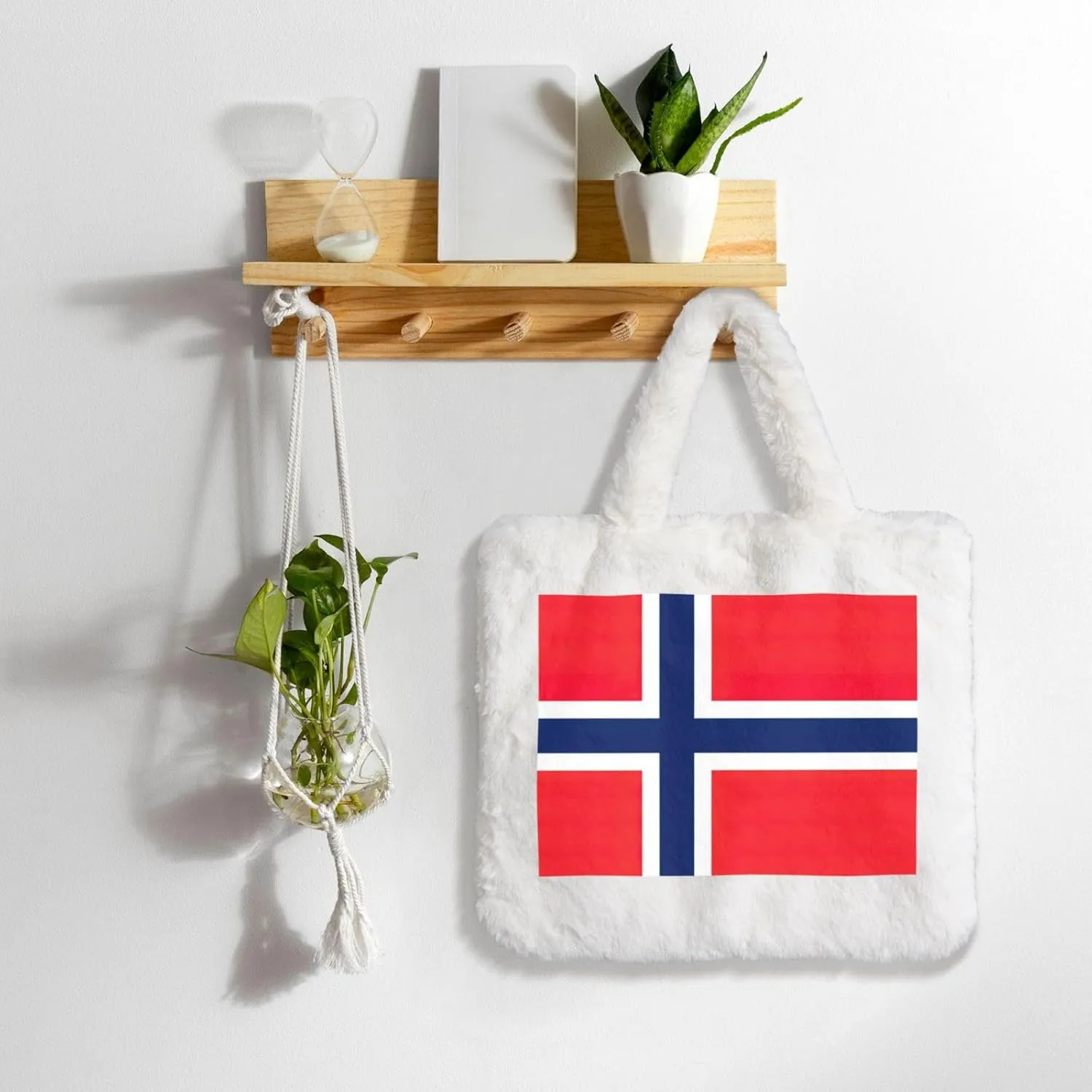 Norwegian Flag Printing Fluffy Shoulder Bag Ladies Plush Underarm Bag Tote Bag Furry Purse Handbag For Work Travel