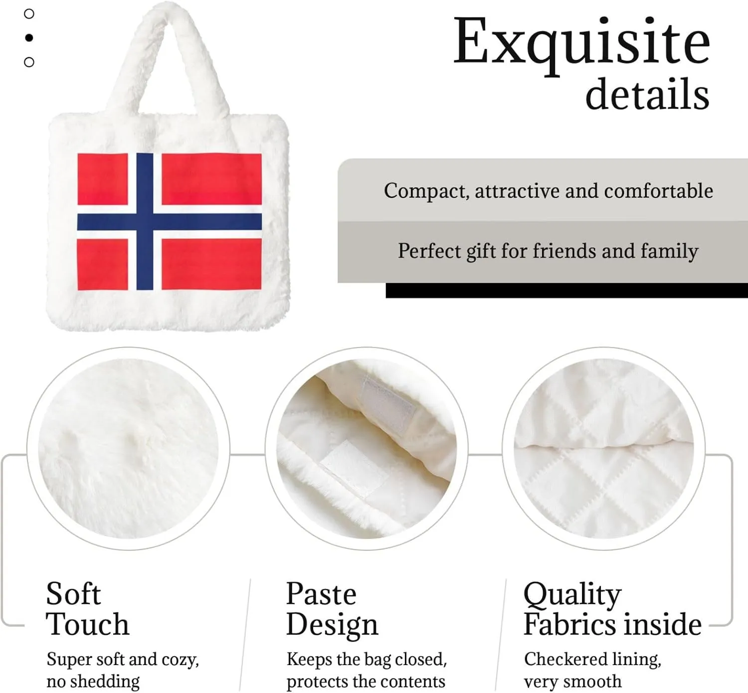 Norwegian Flag Printing Fluffy Shoulder Bag Ladies Plush Underarm Bag Tote Bag Furry Purse Handbag For Work Travel