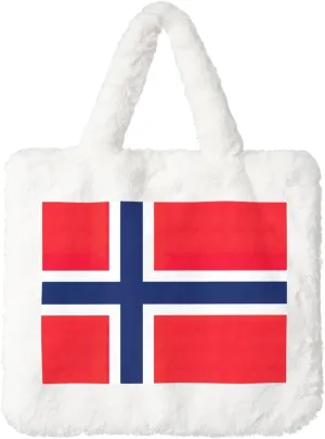 Norwegian Flag Printing Fluffy Shoulder Bag Ladies Plush Underarm Bag Tote Bag Furry Purse Handbag For Work Travel