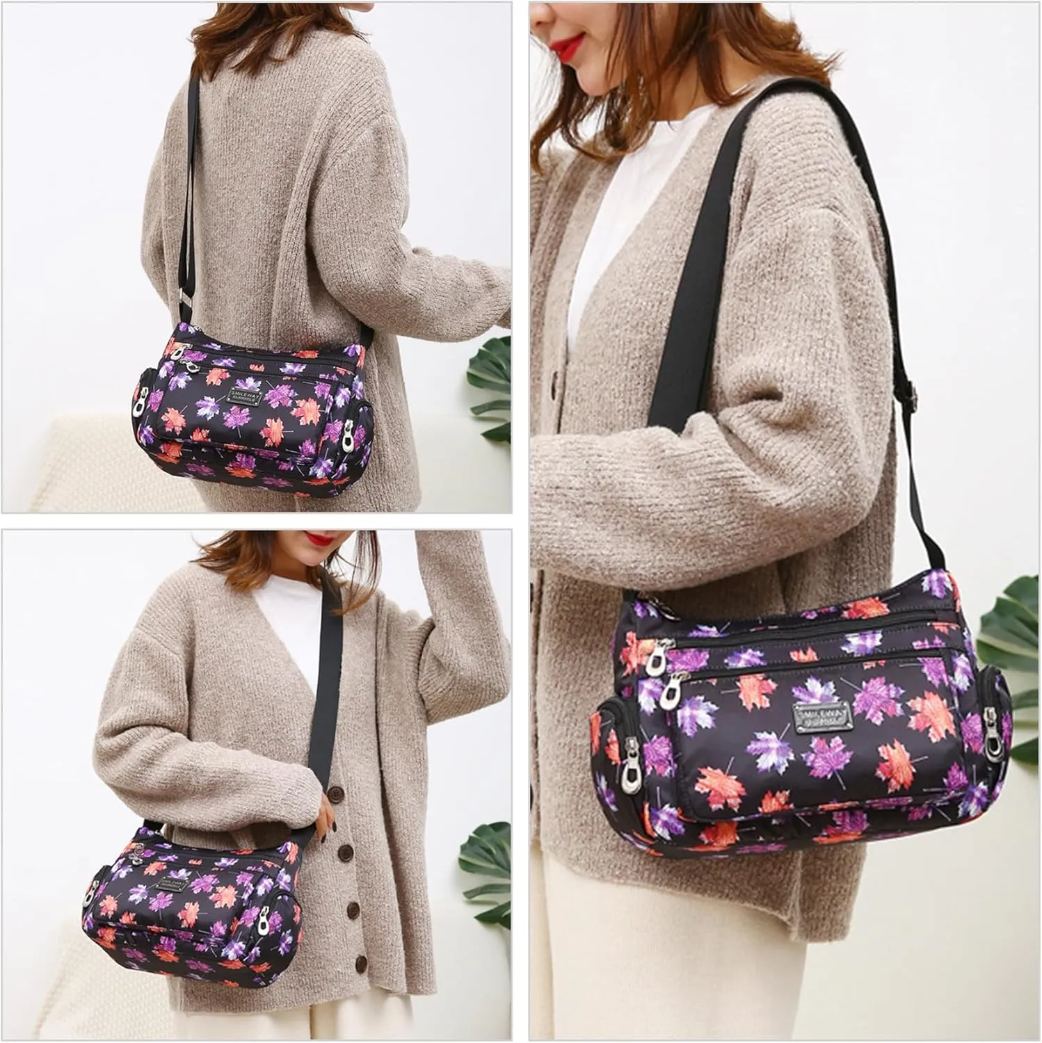 NOTAG Crossbody Bags for Women Nylon Shoulder Bag Floral Multi-Pocket Purses and Handbags