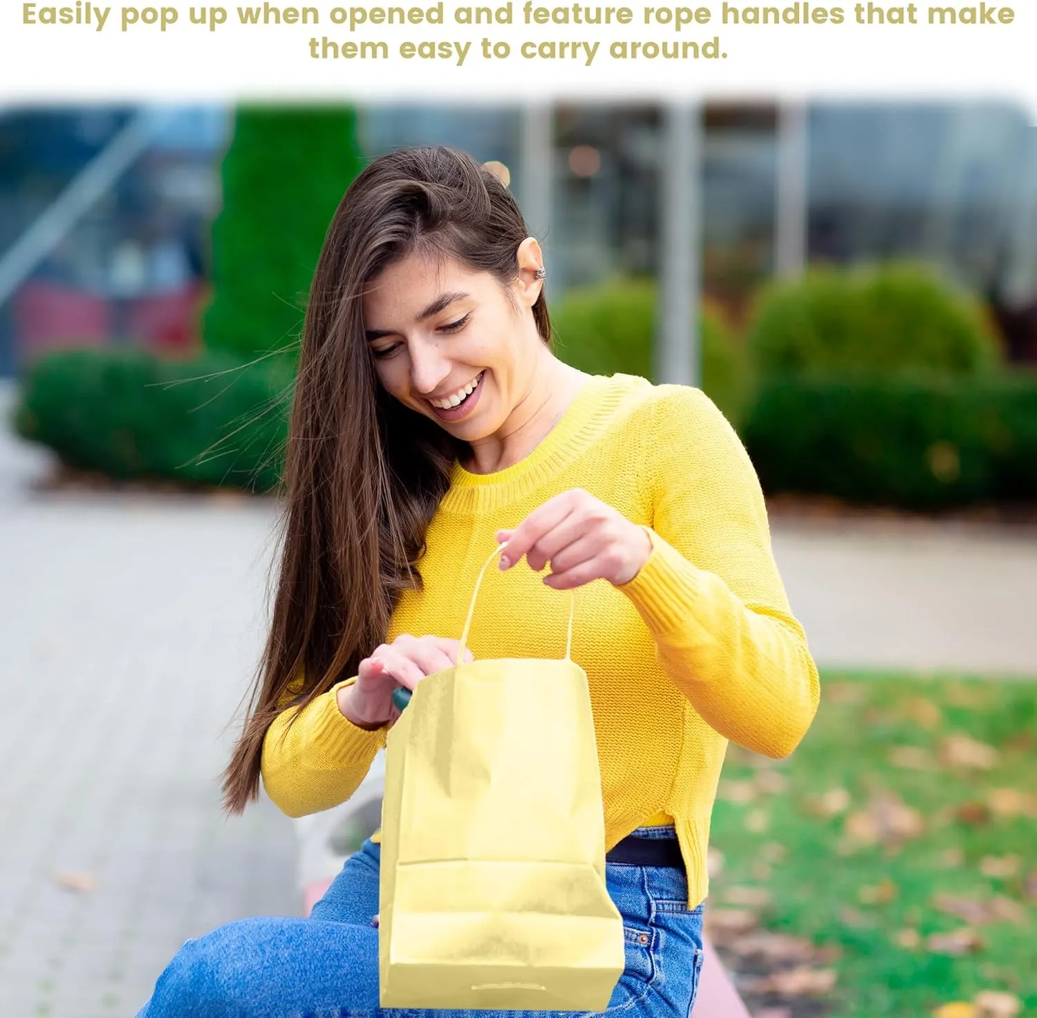 Novel Box Ivory Gift Bags with Handles 10 Pack 4.75x3.25x6.75 Inches Small Paper Bulk Gift Bags for Business, Shopping, Birthday, Party Favor - Euro Tote Paper Bag for Groceries & Personal Use