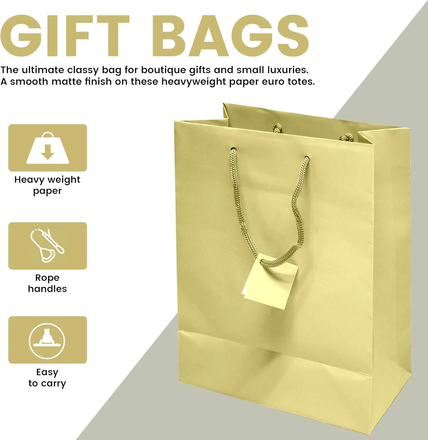 Novel Box Ivory Gift Bags with Handles 10 Pack 4.75x3.25x6.75 Inches Small Paper Bulk Gift Bags for Business, Shopping, Birthday, Party Favor - Euro Tote Paper Bag for Groceries & Personal Use