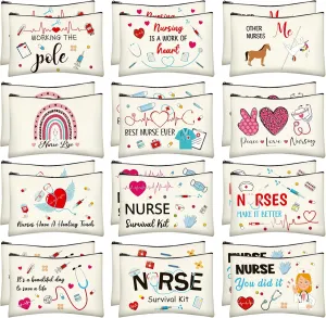 Nurses Week Accessories, 24 PCS Nurse Survival Kit Bag, Canvas Zipper Pouch Nurse Practitioner Accessories, Nurse Zipper Travel Makeup Bag for Women Girls Nurses Nurse Party