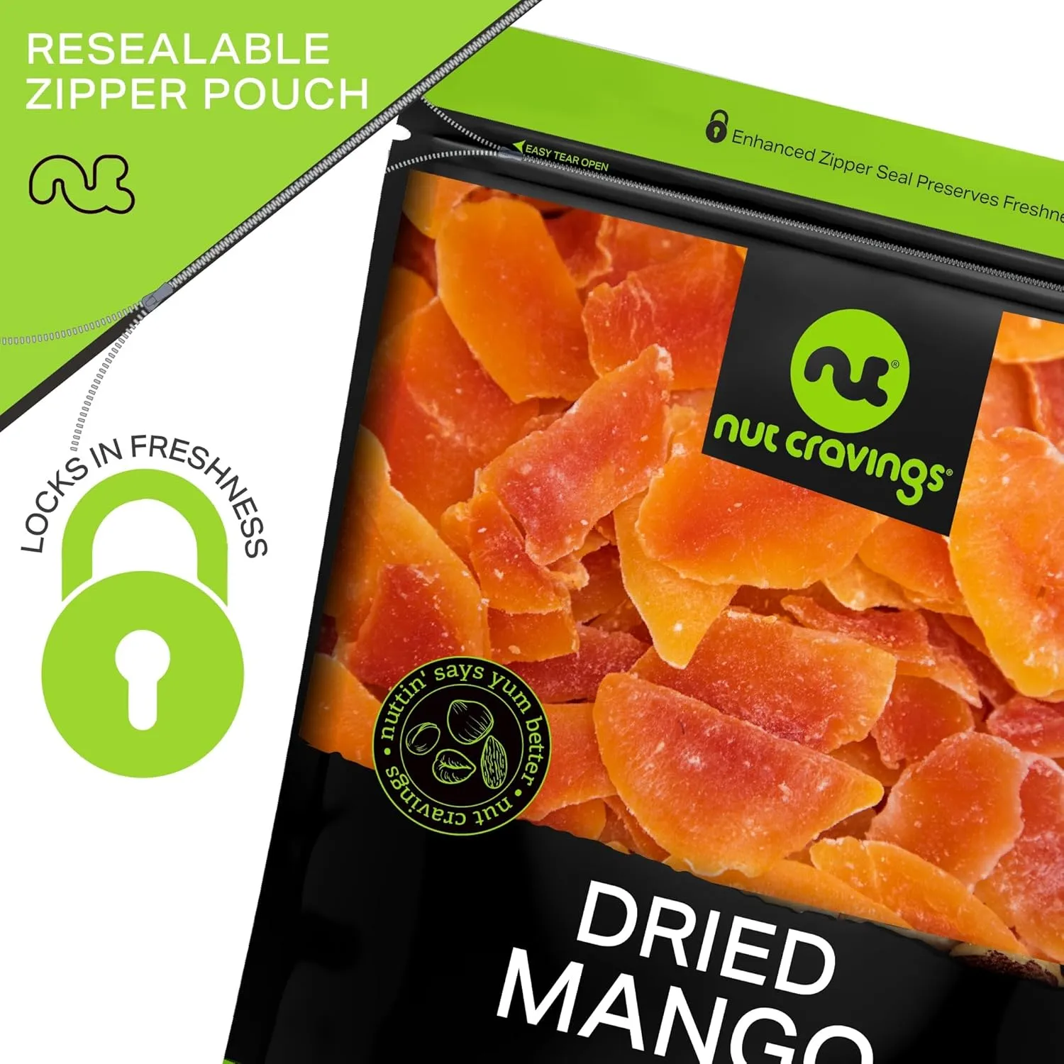 NUT CRAVINGS Dry Fruits - Sun Dried Mango Slices, with Sugar Added (48oz - 3 LB, Bulk) Packed Fresh in Resealable Bag - Sweet Snack, Healthy Food, Naturally Grown, Vegan, Kosher Certified