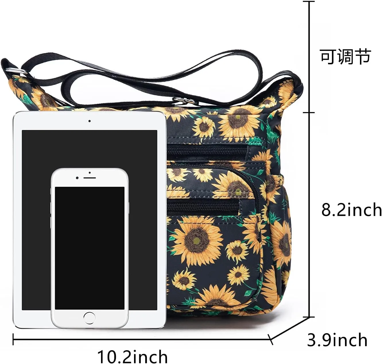 Nylon Floral Multi-Pocket Crossbody Purse Bags for Women Travel Shoulder Bag