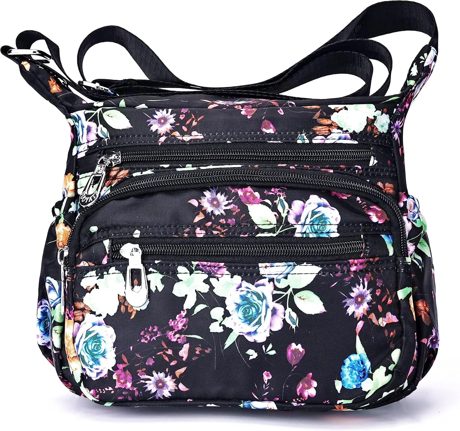 Nylon Floral Multi-Pocket Crossbody Purse Bags for Women Travel Shoulder Bag