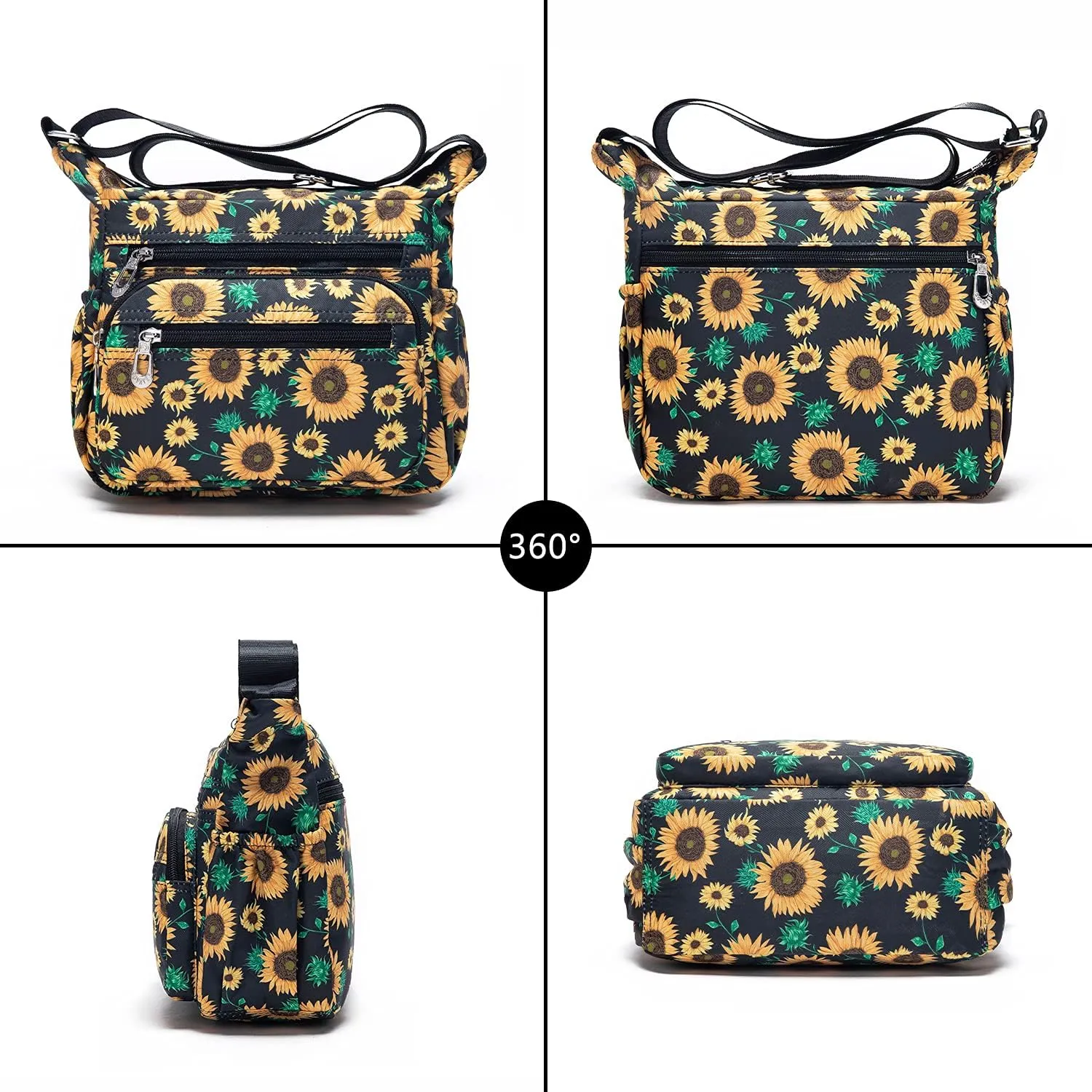 Nylon Floral Multi-Pocket Crossbody Purse Bags for Women Travel Shoulder Bag