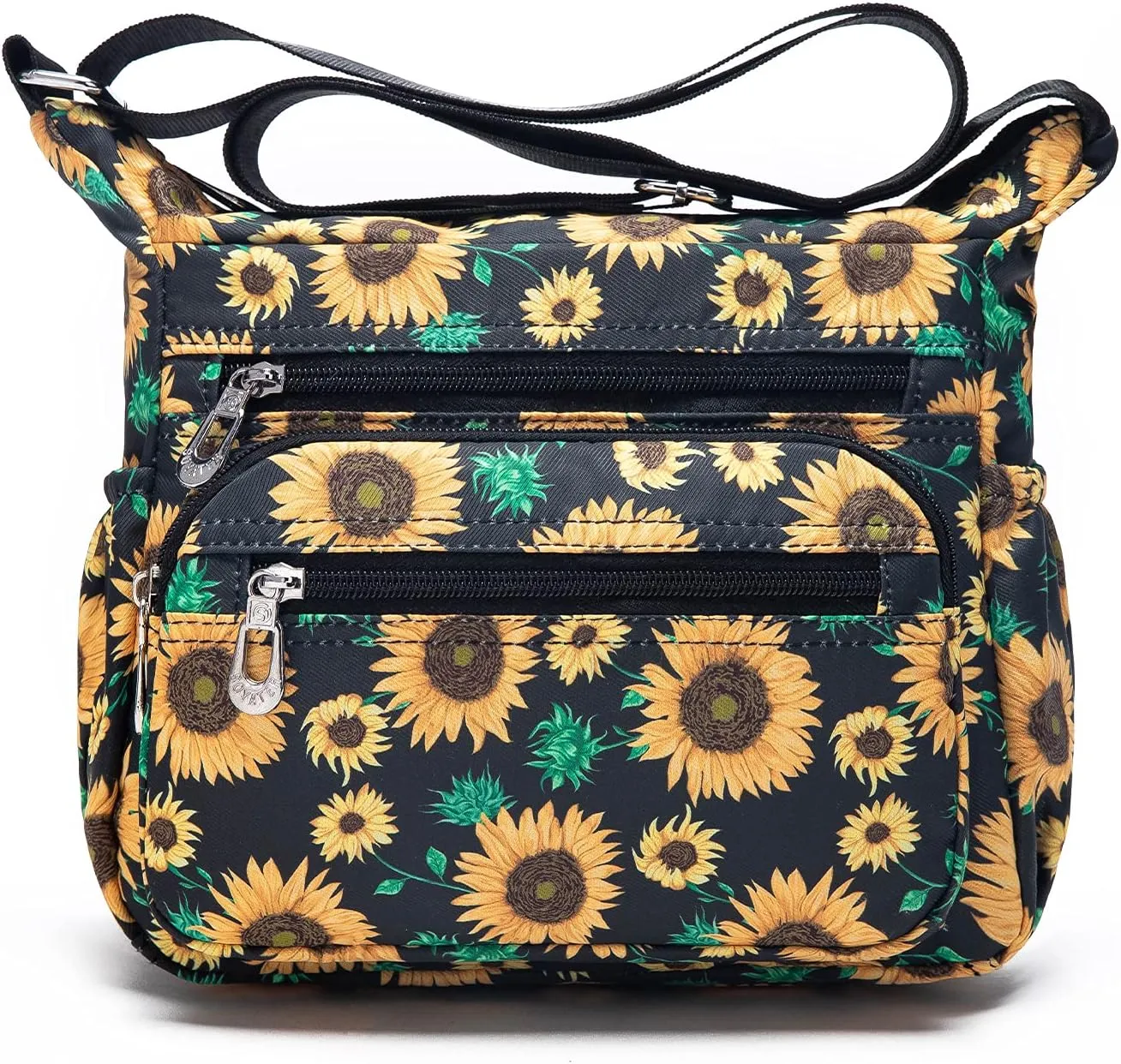 Nylon Floral Multi-Pocket Crossbody Purse Bags for Women Travel Shoulder Bag