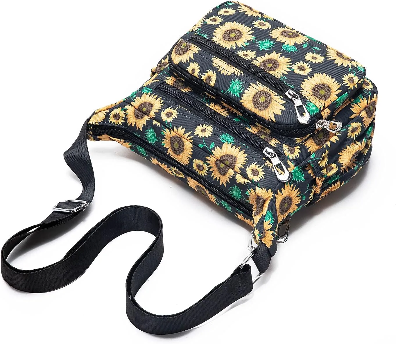 Nylon Floral Multi-Pocket Crossbody Purse Bags for Women Travel Shoulder Bag