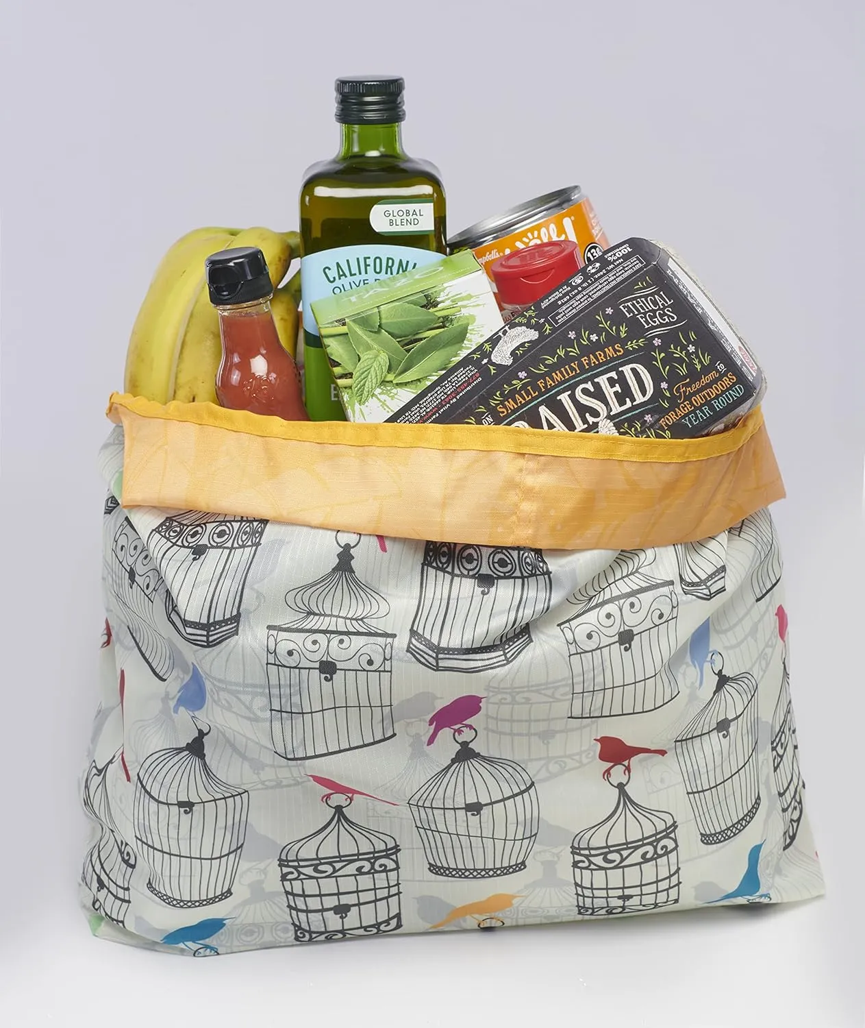 O-WITZ Reusable Grocery Bags | Vibrant Tote Bag For Groceries, Gym, Beach Gear, Toys & More | Washable Design With Large Handles For Maximum Convenience | Folds Into A Small Pouch, Canaries