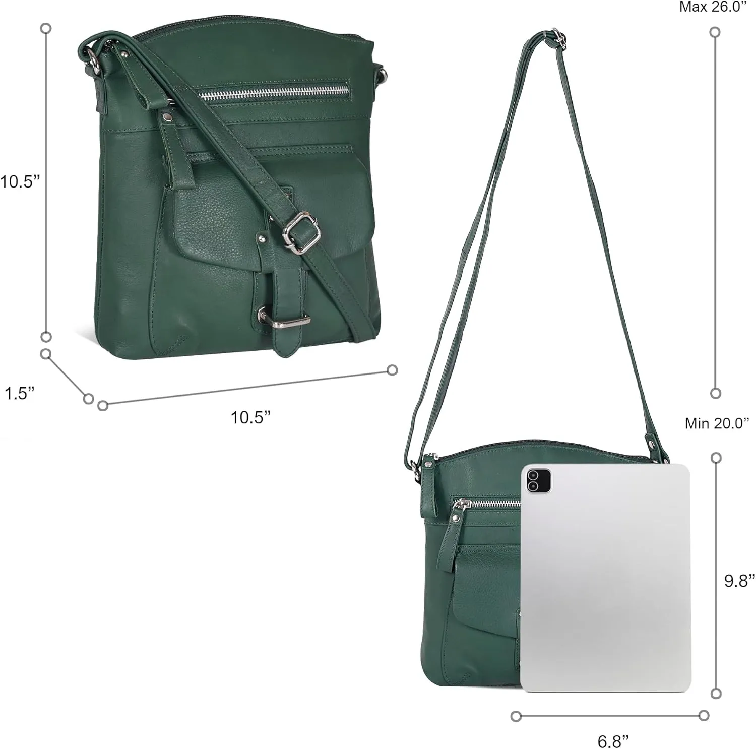 Oak Leathers Leather Crossbody Bag For Women With Adjustable Sling Strap - Medium Size Crossover Shoulder Handbag Purse