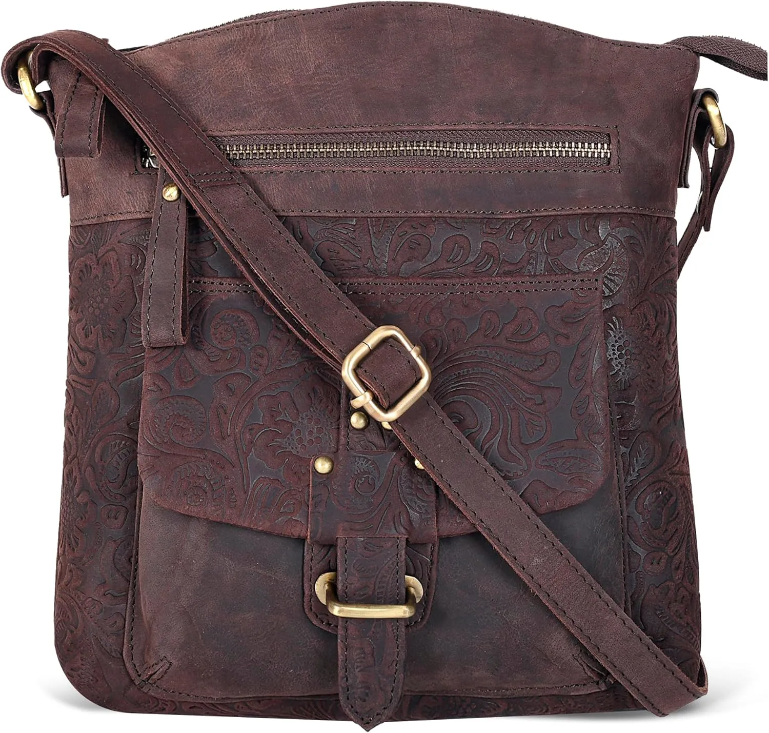 Oak Leathers Leather Crossbody Bag For Women With Adjustable Sling Strap - Medium Size Crossover Shoulder Handbag Purse