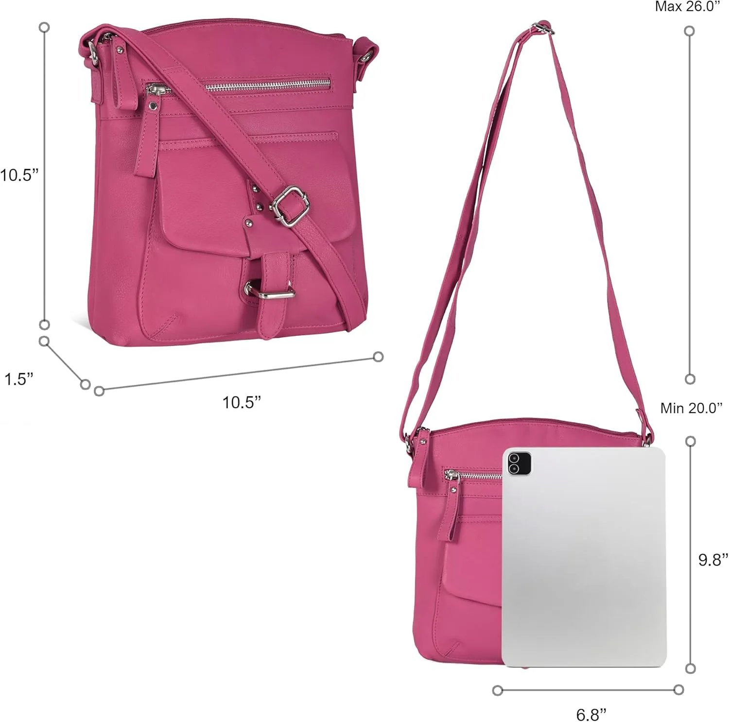Oak Leathers Leather Crossbody Bag For Women With Adjustable Sling Strap - Medium Size Crossover Shoulder Handbag Purse