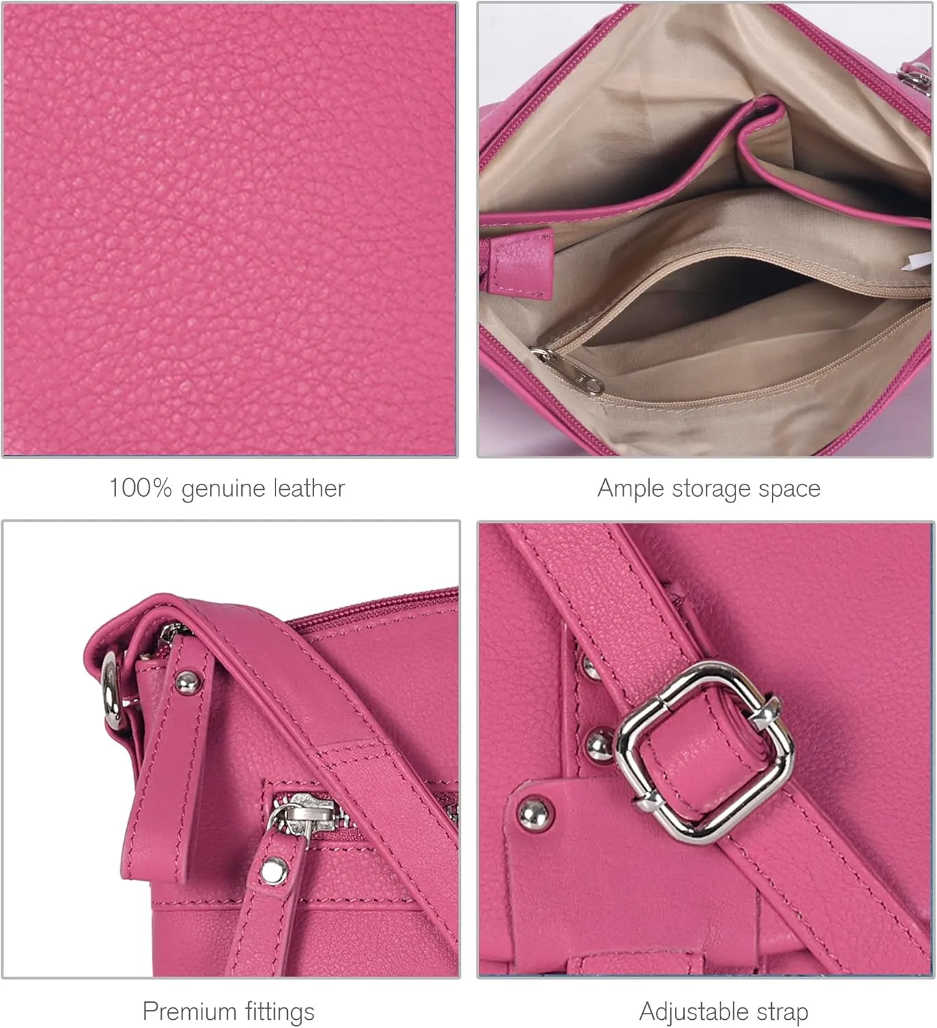 Oak Leathers Leather Crossbody Bag For Women With Adjustable Sling Strap - Medium Size Crossover Shoulder Handbag Purse