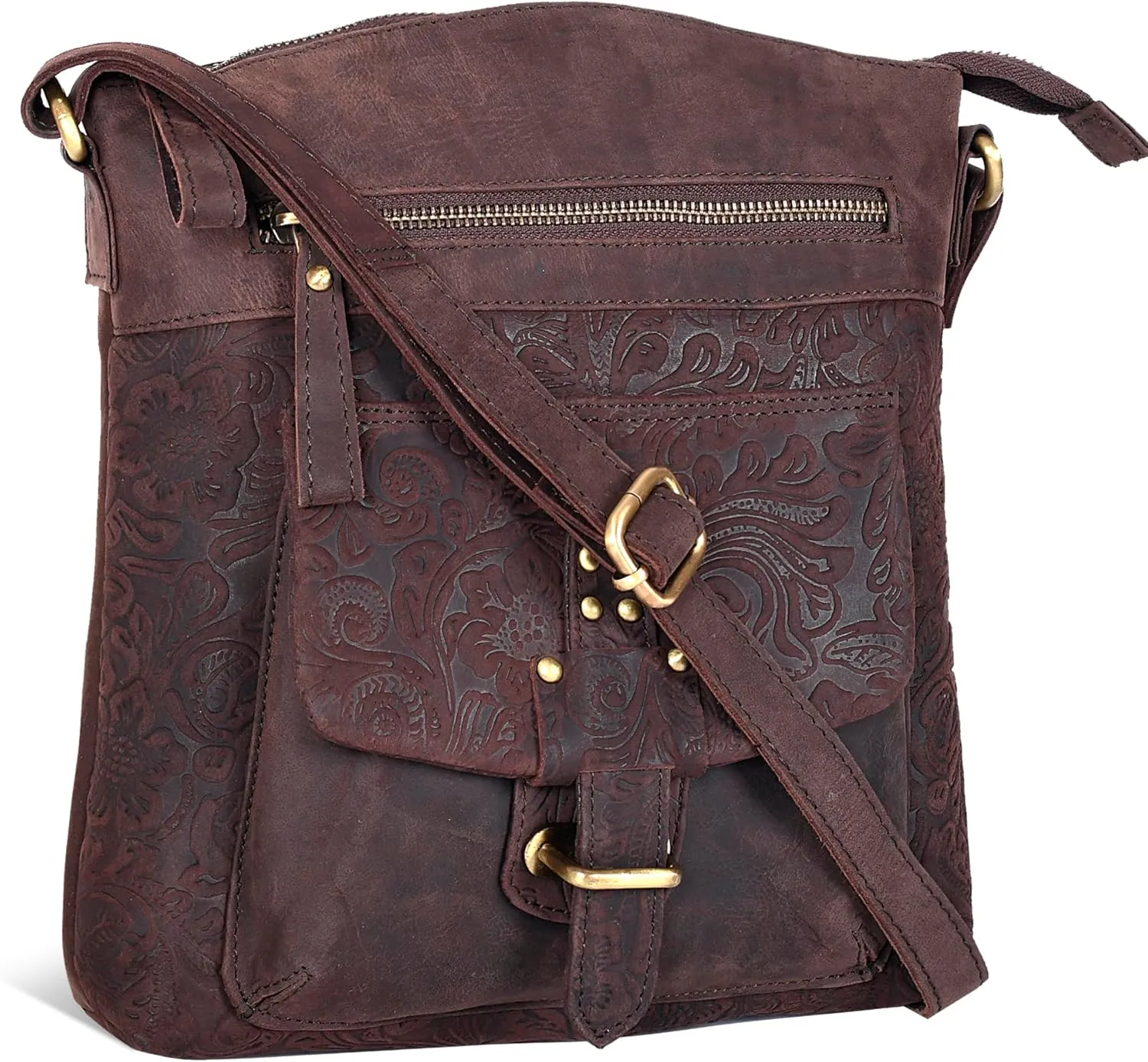 Oak Leathers Leather Crossbody Bag For Women With Adjustable Sling Strap - Medium Size Crossover Shoulder Handbag Purse