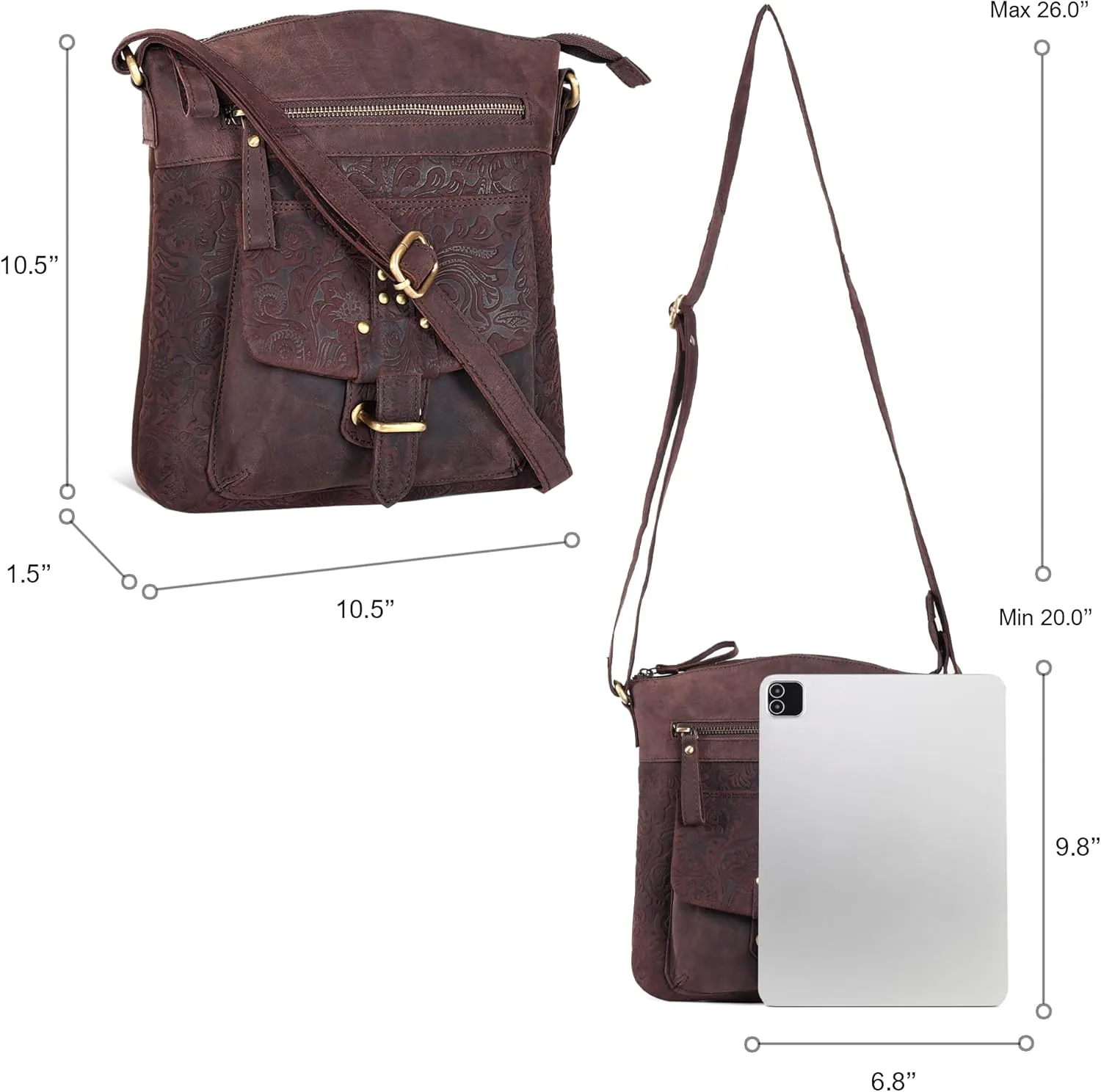 Oak Leathers Leather Crossbody Bag For Women With Adjustable Sling Strap - Medium Size Crossover Shoulder Handbag Purse