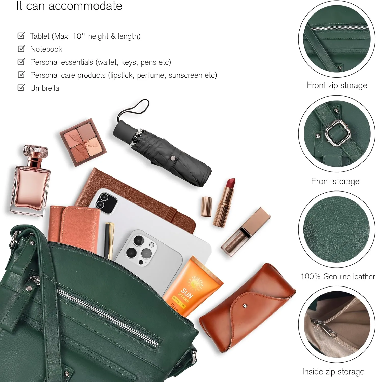 Oak Leathers Leather Crossbody Bag For Women With Adjustable Sling Strap - Medium Size Crossover Shoulder Handbag Purse