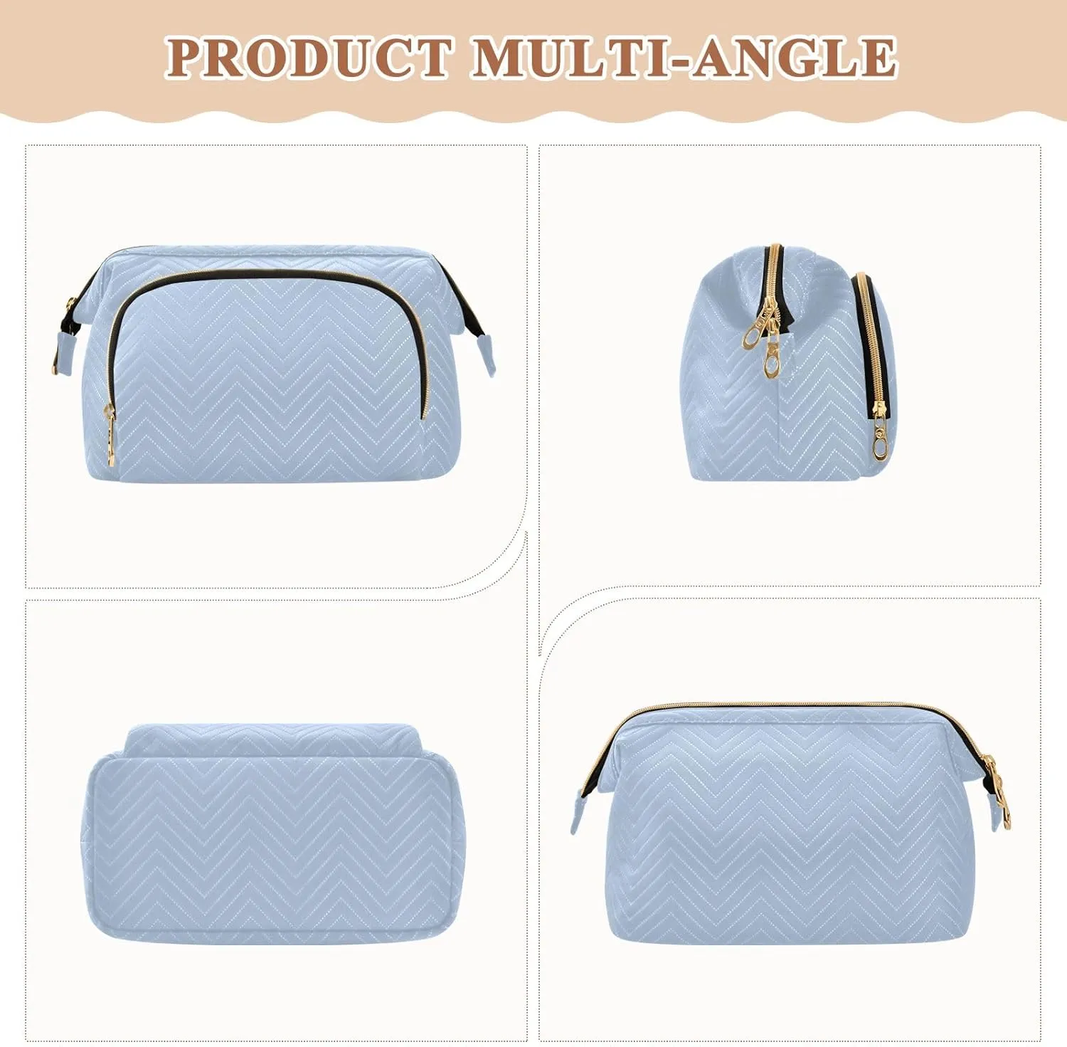 ODAWA Large Capacity Cosmetic Bag Light Steel Blue Travel Toiletry Bag Makeup Cosmetic Bags with 9-Piece Accessory Set, Toiletry Makeup Bags for Traveling Women