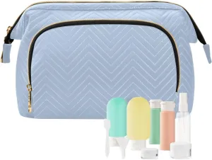 ODAWA Large Capacity Cosmetic Bag Light Steel Blue Travel Toiletry Bag Makeup Cosmetic Bags with 9-Piece Accessory Set, Toiletry Makeup Bags for Traveling Women