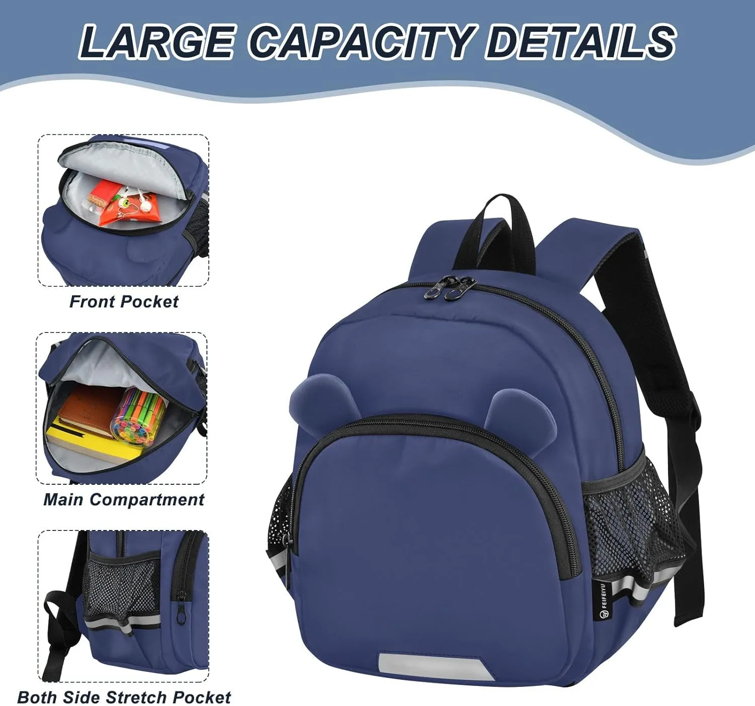 ODAWA Noble Blue Backpack Cute with 3D Animal Ears, Lightweight and Safe Backpacks for Boys