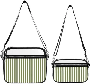 Olive Green And White Candy Stripes Transparent Cross Bag Two-piece Set, Fashionable Transparent Bag