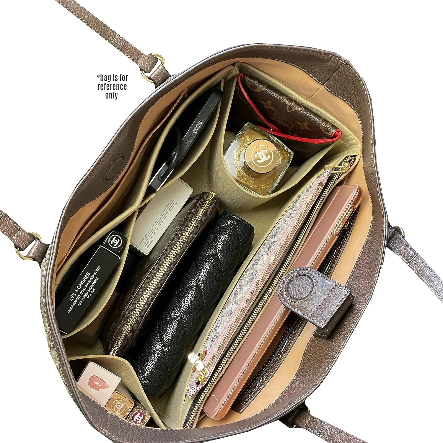 Ophidia GG Medium Tote Bag Organizer, Ophidia GG Large Tote Bag Organizer, Handmade 3mm Premium Felt Snug Sturdy Gold Zipper (For Ophidia Medium Tote, Beige)