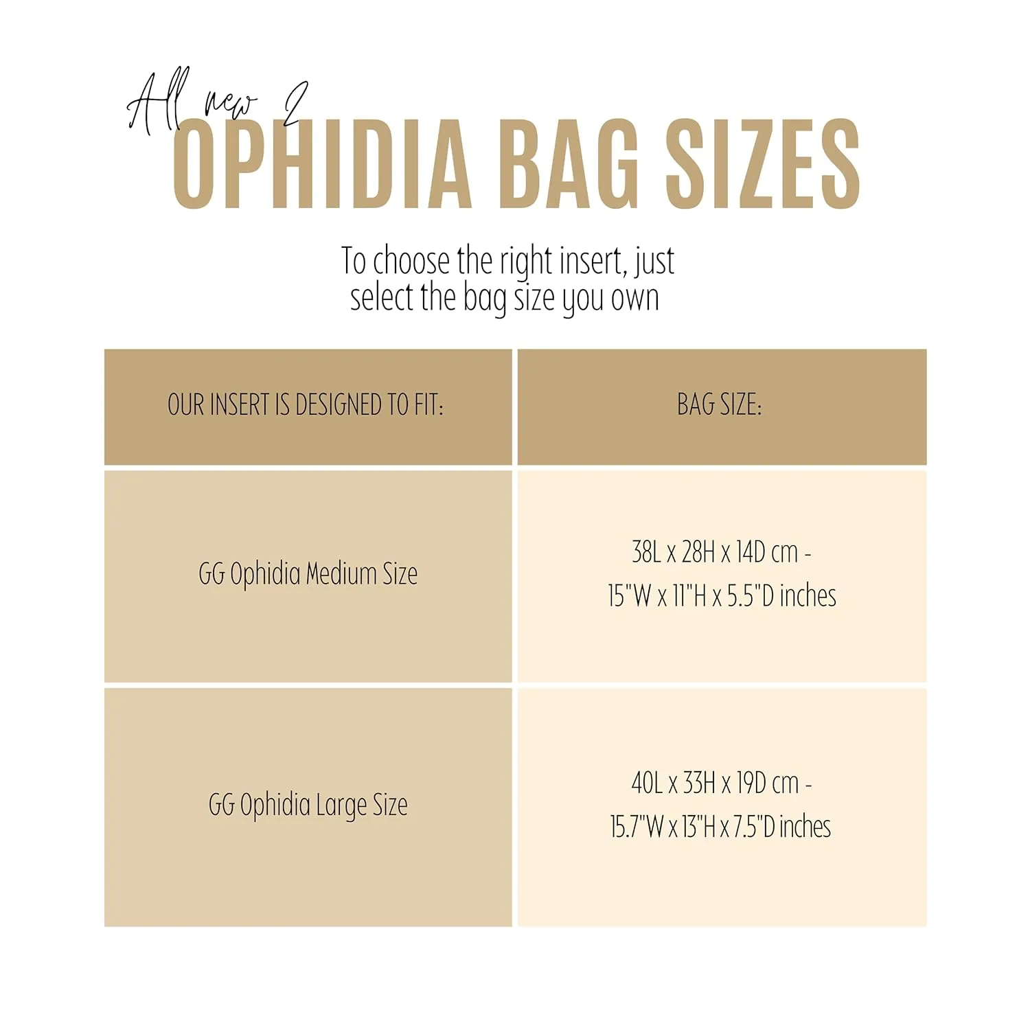 Ophidia GG Medium Tote Bag Organizer, Ophidia GG Large Tote Bag Organizer, Handmade 3mm Premium Felt Snug Sturdy Gold Zipper (For Ophidia Medium Tote, Beige)