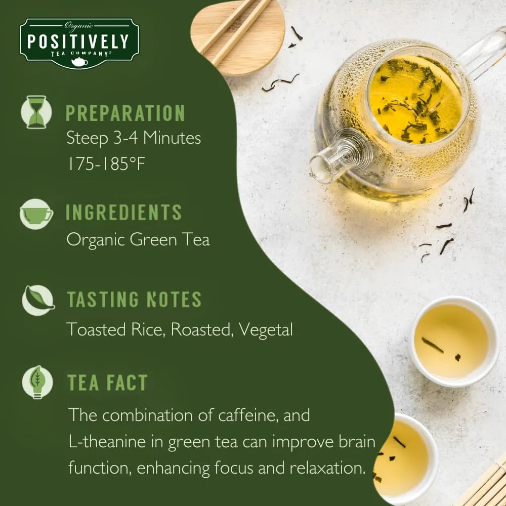Organic Positively Tea Company, Green Tea Bags, 100 Count, Eco-Friendly Tea Bags, Non-GMO