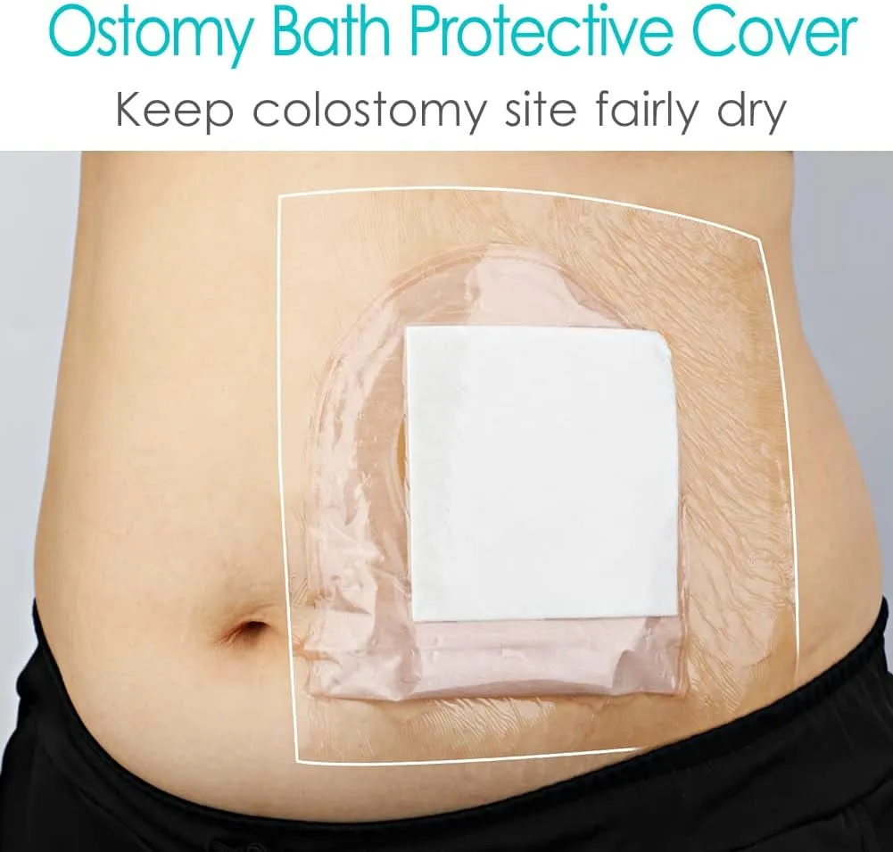 Ostomy Shower Cover Waterproof Ostomy Bag Covers Shower Guard Stoma Shower Shields Colostomy Bathing Bags Shower Protector Adhesive Bandage with Non-Stick Pad for Showering 10"x12" 14 Pcs