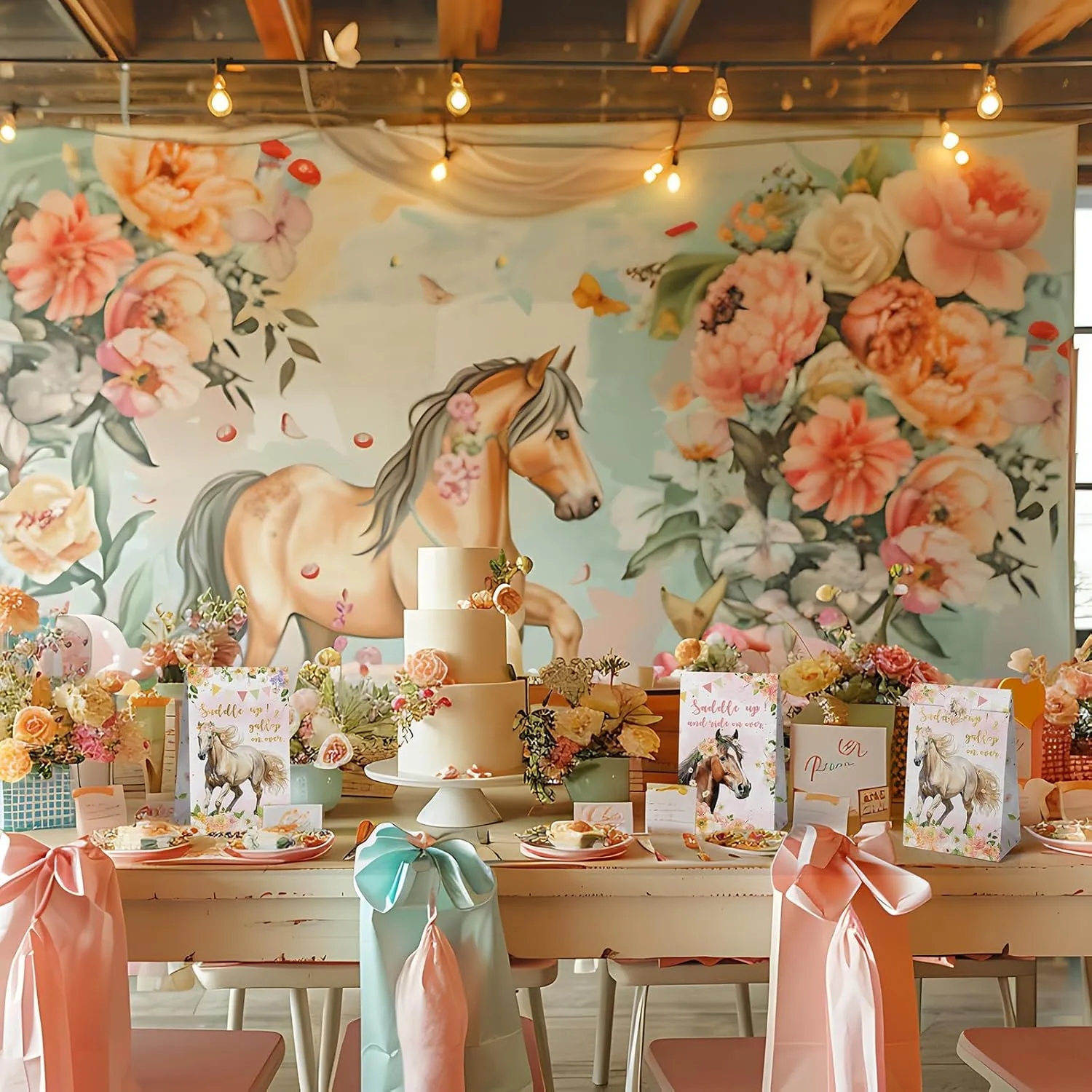 Outego 24 Girl Horse Party Favor Bags with Stickers - Girl Horse Goodie Bags for Kids - Perfect for Horse Themed Birthday Party and Celebration