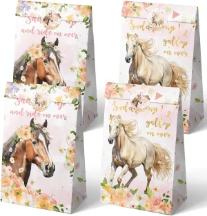 Outego 24 Girl Horse Party Favor Bags with Stickers - Girl Horse Goodie Bags for Kids - Perfect for Horse Themed Birthday Party and Celebration
