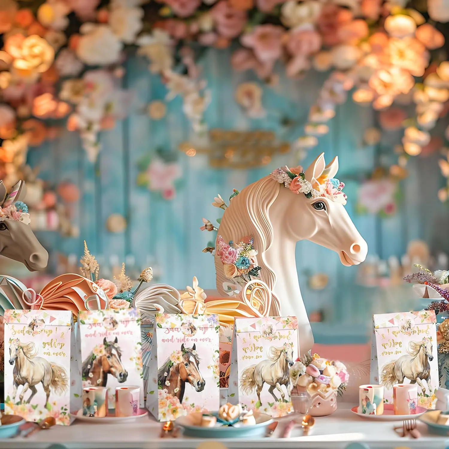 Outego 24 Girl Horse Party Favor Bags with Stickers - Girl Horse Goodie Bags for Kids - Perfect for Horse Themed Birthday Party and Celebration